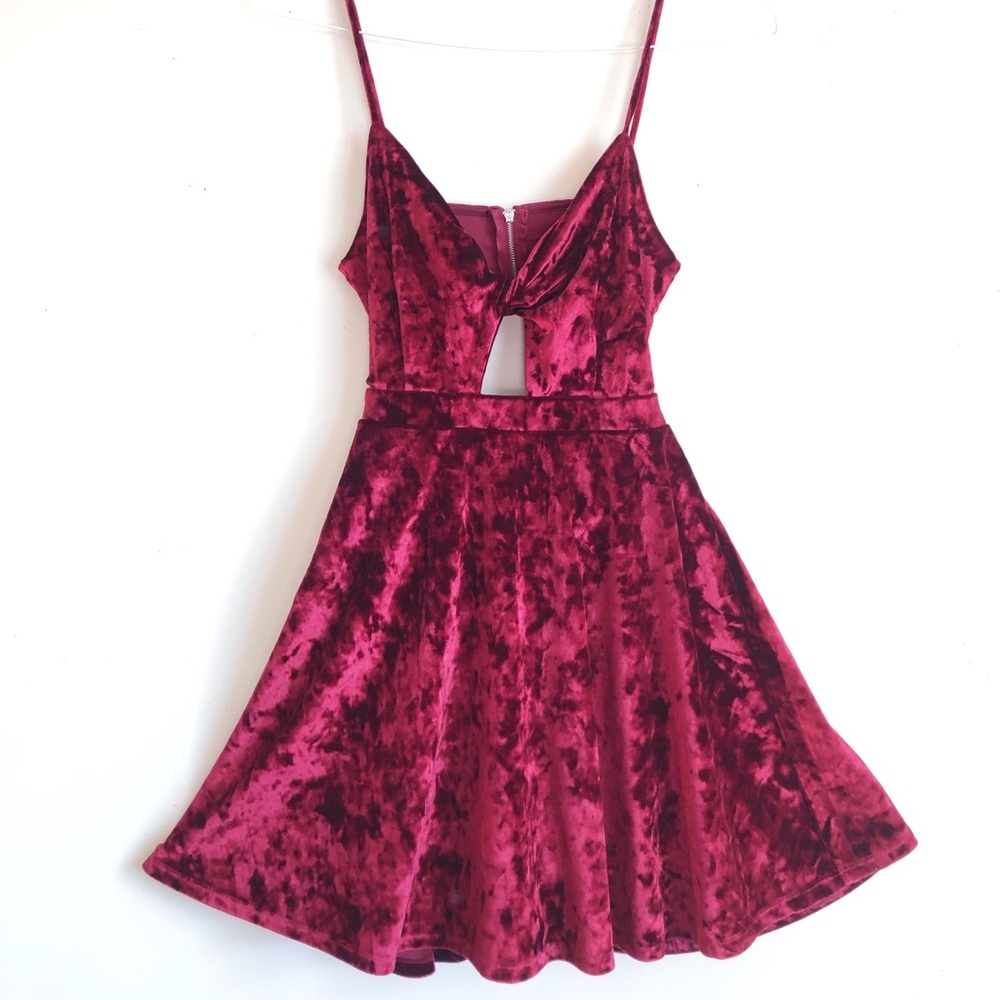 Lulu’s Red Velvet Cut Out Dress